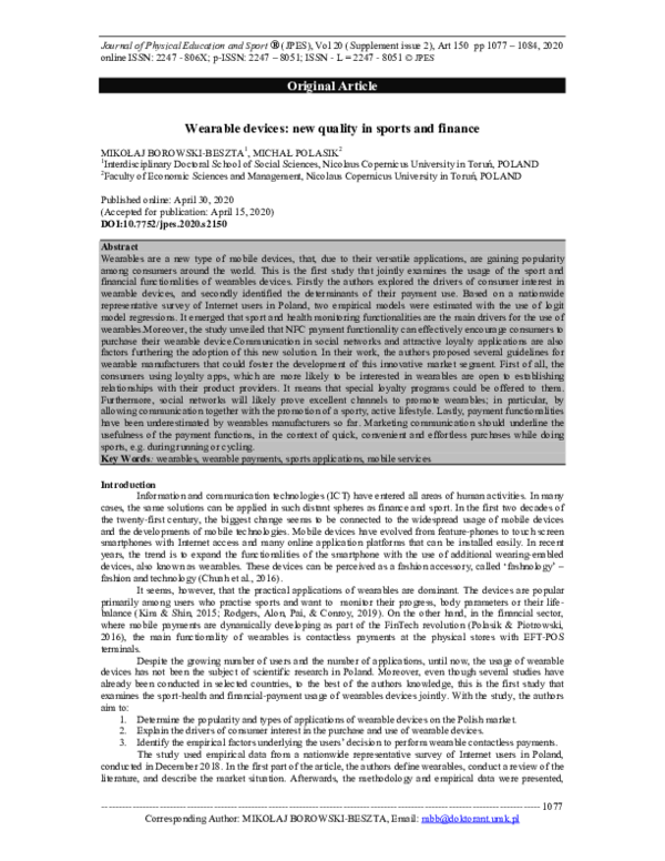 (PDF) Wearable devices: new quality in sports and finance