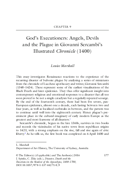 God’s Executioners: Angels, Devils and the Plague in Giovanni Sercambi’s Illustrated Chronicle (2016)