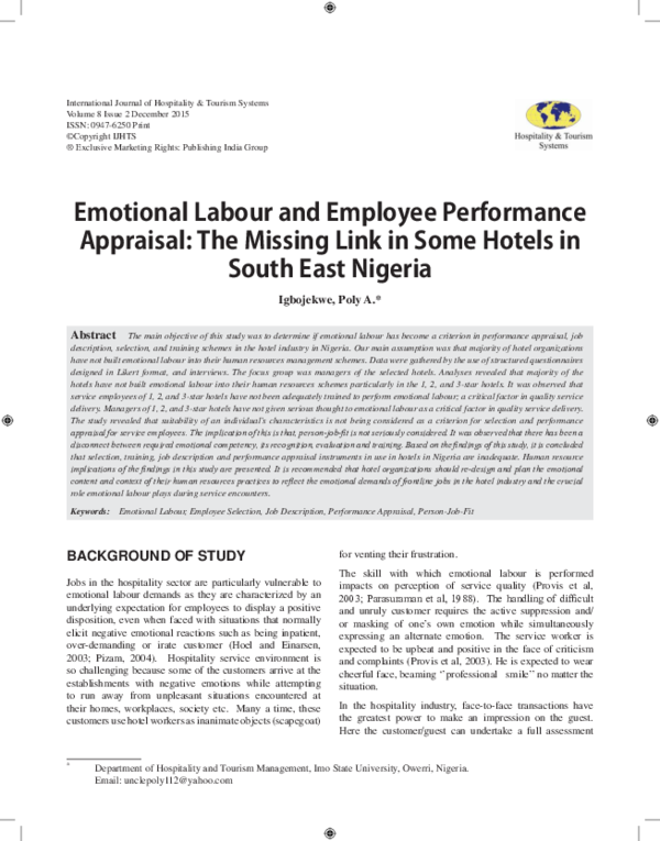 (PDF) Emotional Labour and Employee Performance Appraisal: The Missing ...