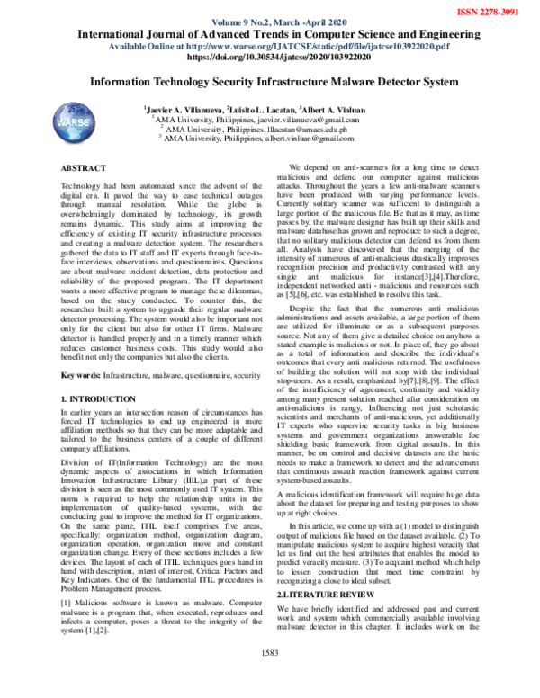 (PDF) Information Technology Security Infrastructure Malware Detector ...