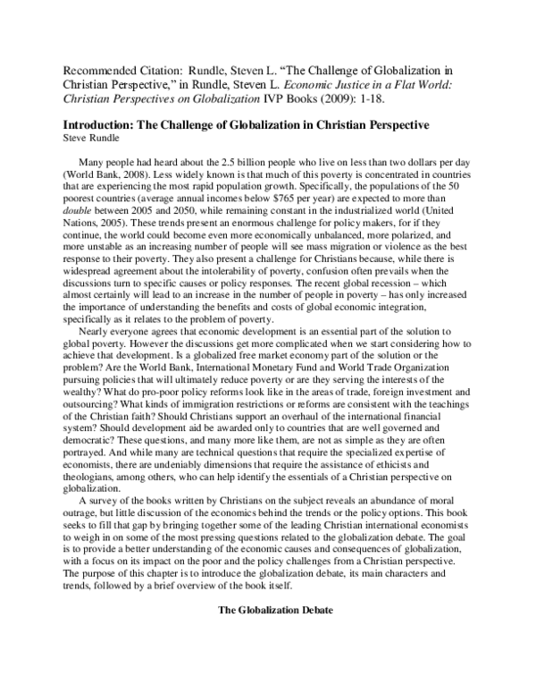  pdf the challenge of globalization in christian perspective