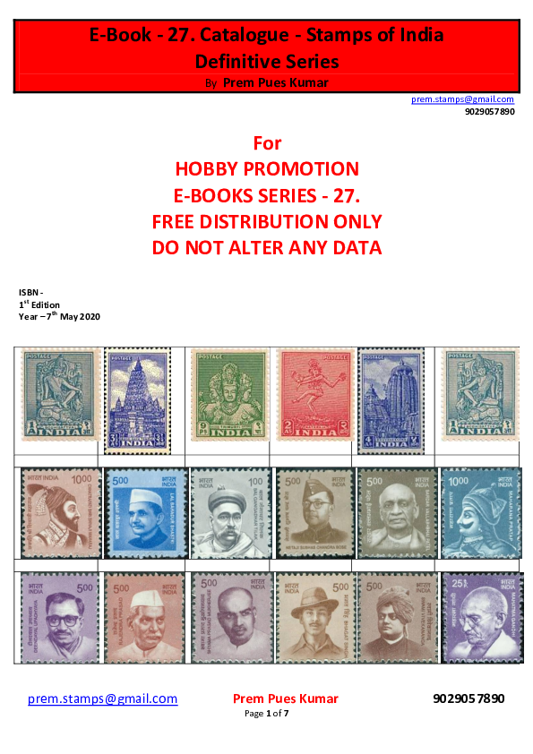 (PDF) . Catalogue Stamps of India Definitive Stamps Prem P U E S