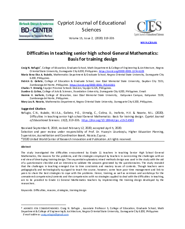 (PDF) Difficulties in teaching senior high school General Mathematics ...