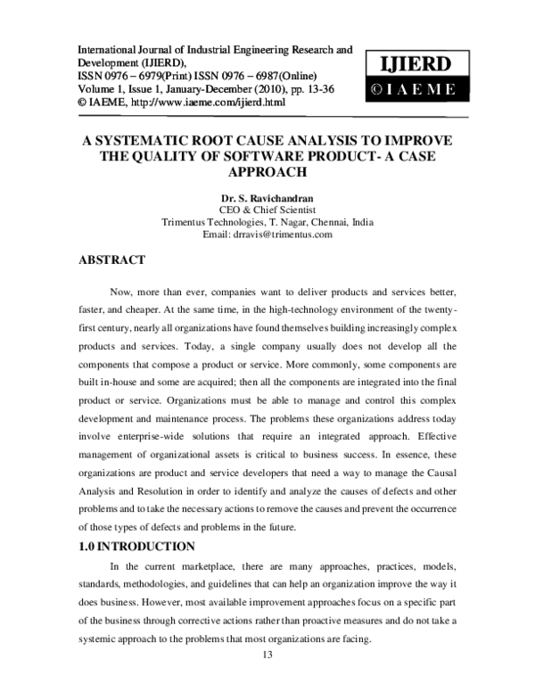 (PDF) A SYSTEMATIC ROOT CAUSE ANALYSIS TO IMPROVE THE QUALITY OF ...