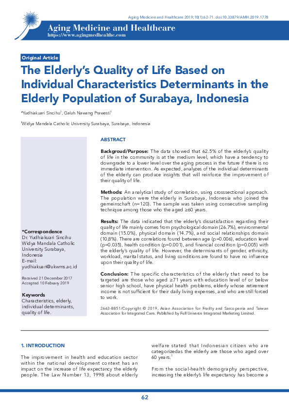 (PDF) The Elderly’s Quality of Life Based on Individual Characteristics ...