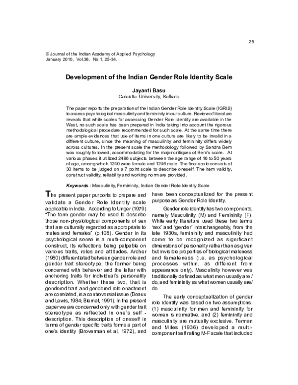 (PDF) Indian Gender Role Identity Scale