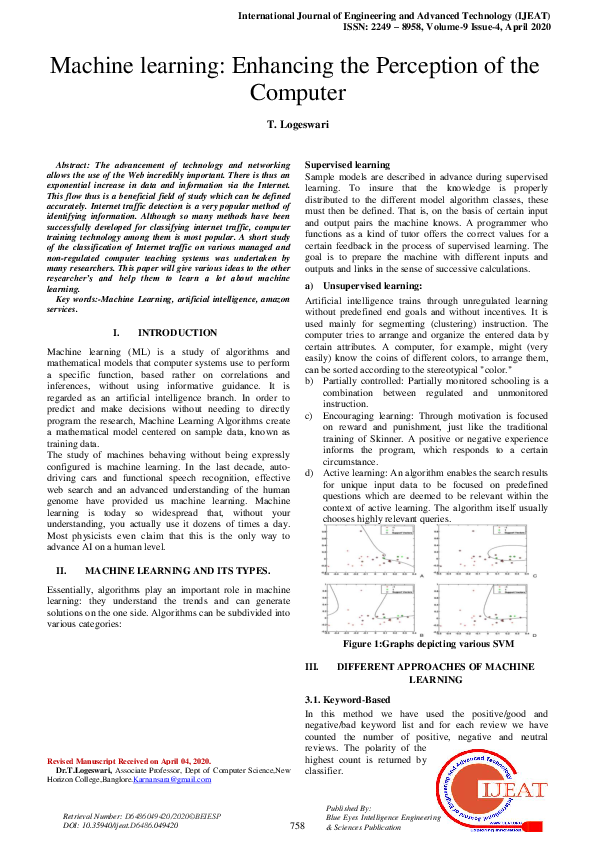 (PDF) Machine learning: Enhancing the Perception of the Computer