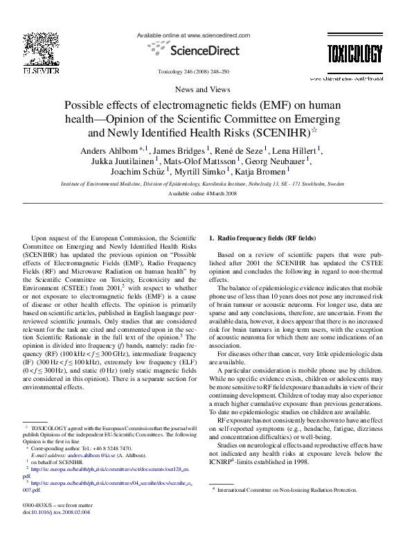 (PDF) Possible effects of Electromagnetic Fields (EMF) on Human Health ...