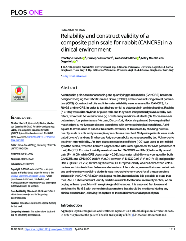 (PDF) Reliability and construct validity of a composite pain scale for ...