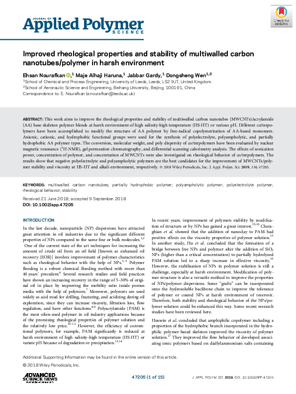 (PDF) Improved rheological properties and stability of multiwalled ...