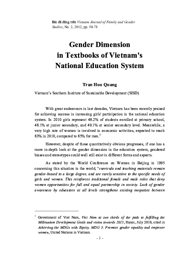 (PDF) Gender Dimension in the Textbooks in Vietnam’s National Education ...