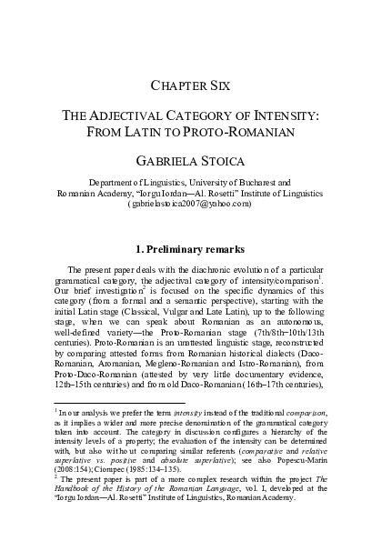 Pdf The Adjectival Category Of Intensity From Latin To Proto Romanian Gabriela Stoica Academia Edu