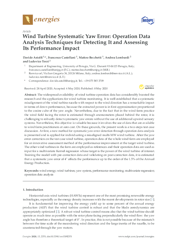  PDF Wind Turbine Systematic Yaw Error Operation Data Analysis 