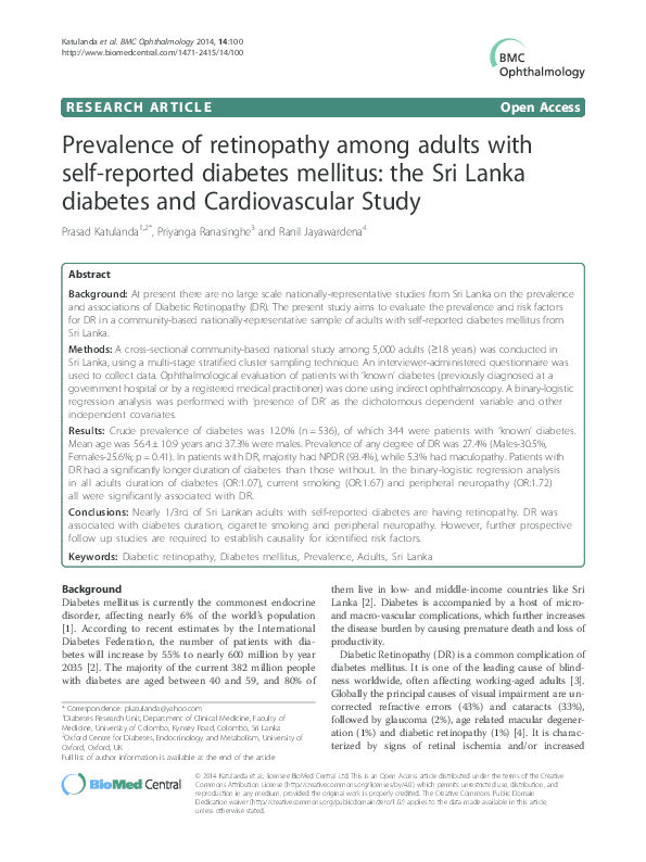 (PDF) Prevalence of retinopathy among adults with selfreported