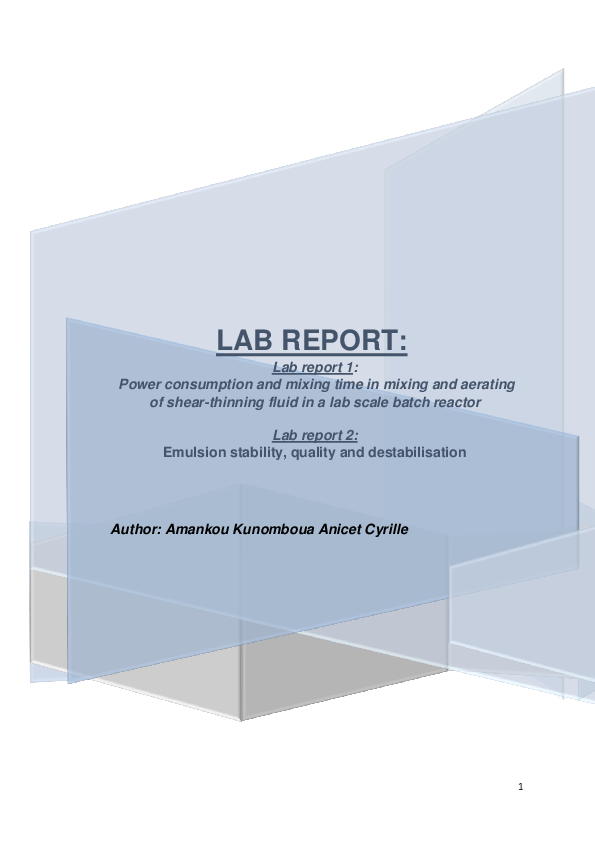 (PDF) Lab report 1 Power consumption and mixing time in mixing and