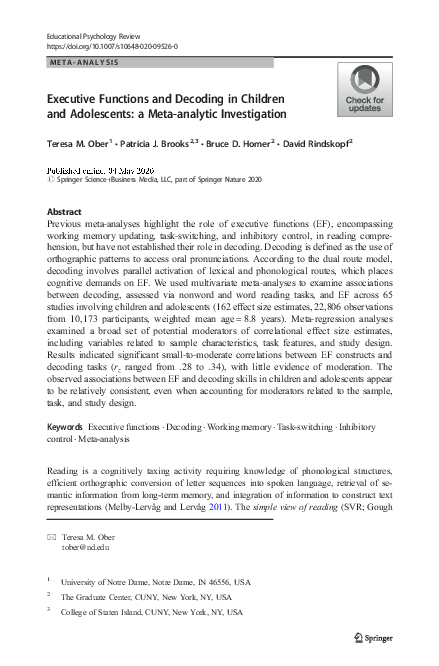(PDF) Executive Functions and Decoding in Children and Adolescents: a ...
