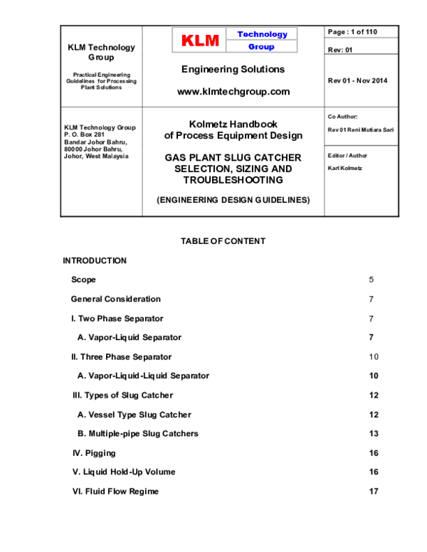 (PDF) GAS PLANT SLUG CATCHER SELECTION, SIZING AND TROUBLESHOOTING ...