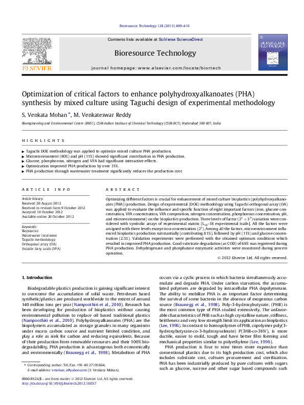 (PDF) Optimization of critical factors to enhance polyhydroxyalkanoates ...