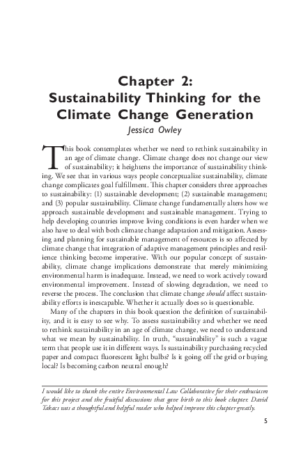 (PDF) Sustainability Thinking for the Climate Change Generation