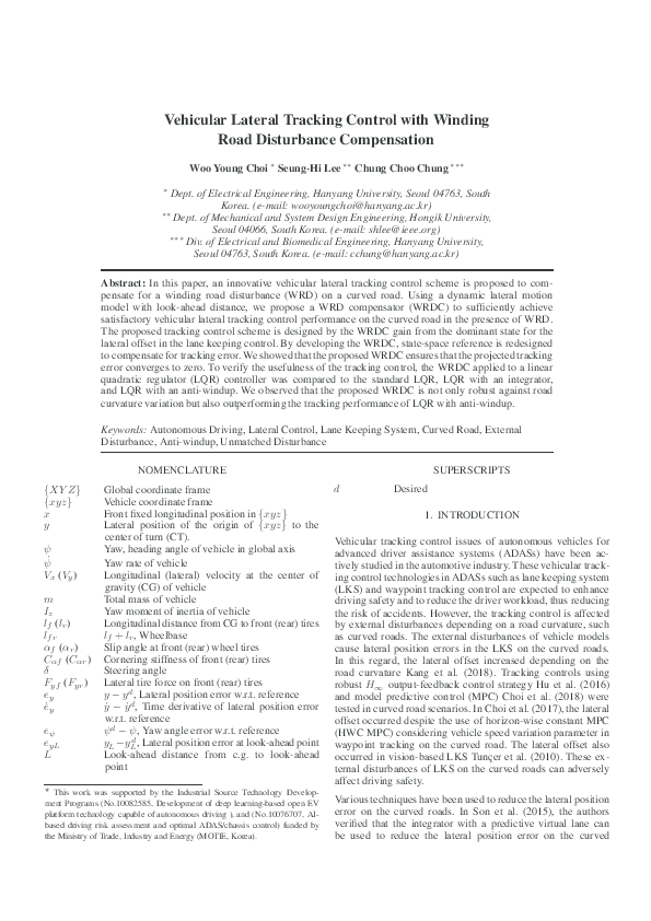 (PDF) Vehicular Lateral Tracking Control with Winding Road Disturbance ...