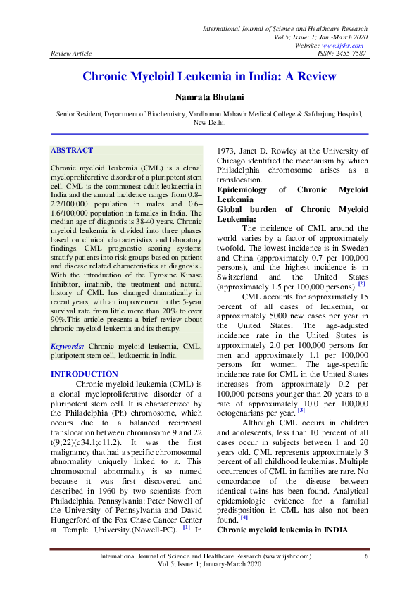 Pdf Chronic Myeloid Leukemia In India A Review Pdf Chronic Myeloid Leukemia In India A Review