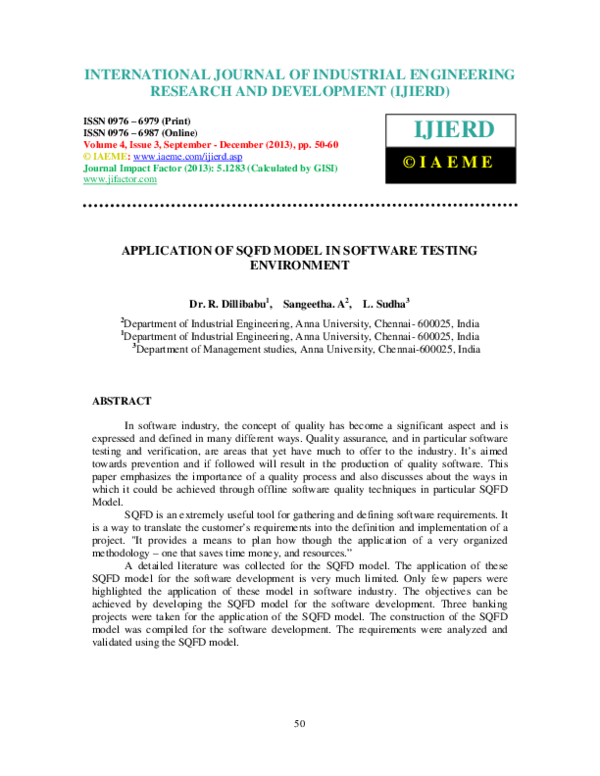 (PDF) APPLICATION OF SQFD MODEL IN SOFTWARE TESTING ENVIRONMENT I