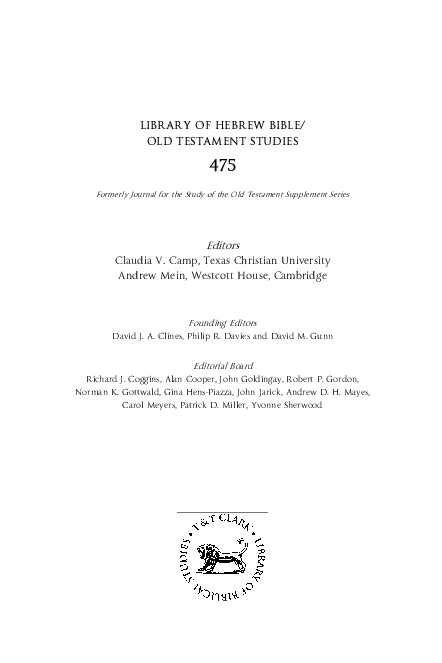 PDF) LIBRARY OF HEBREW BIBLE/ OLD TESTAMENT STUDIES 475 Formerly 