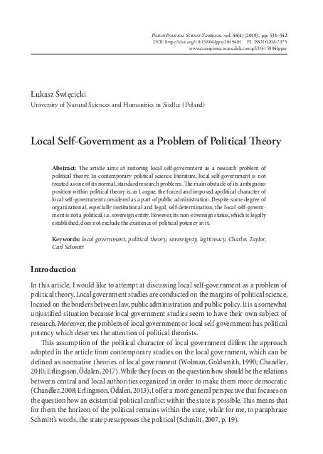 (PDF) Local Self-Government as a Problem of Political Theory