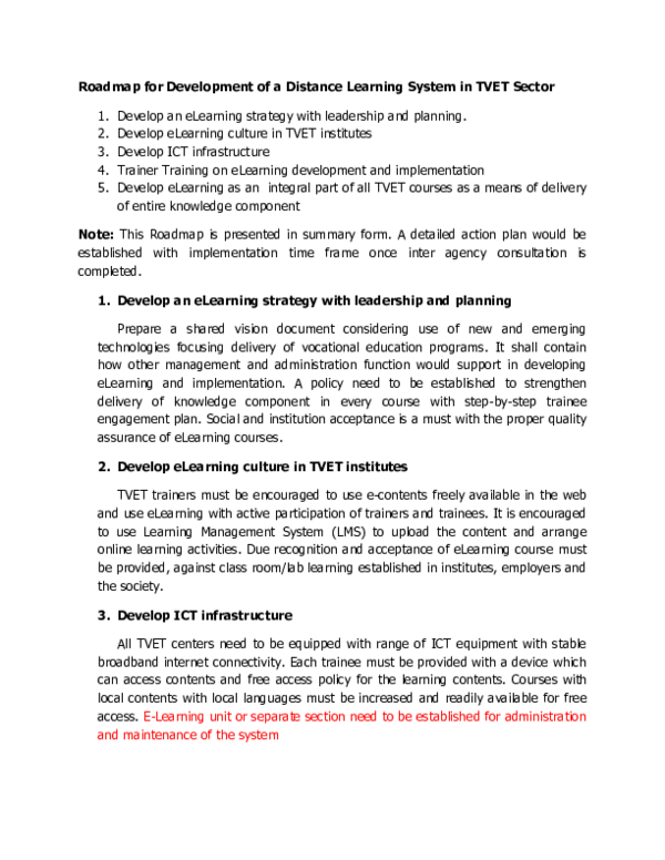 (PDF) Roadmap for Development of a Distance Learning System in TVET Sector