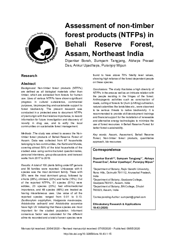 (PDF) Assessment of non-timber forest products (NTFPs) in Behali ...
