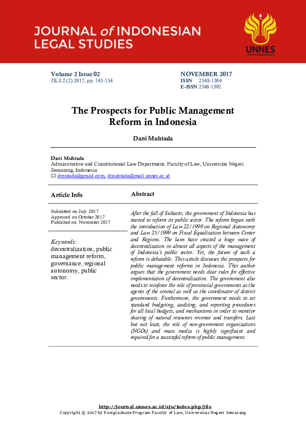 (PDF) The Prospects for Public Management Reform in Indonesia