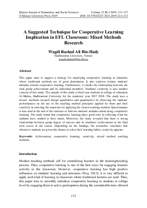 (PDF) A Suggested Technique for Cooperative Learning Implication in EFL ...