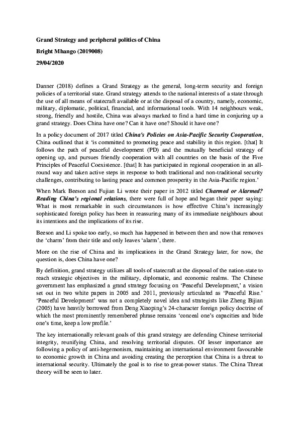 (PDF) Grand Strategy and peripheral politics of China