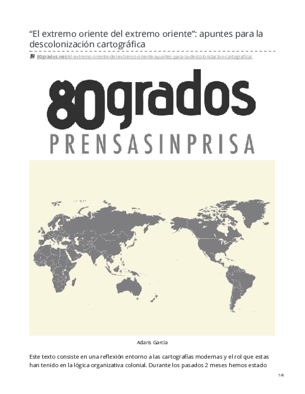 "El extremo oriente del extremo oriente": apuntes para la descolonización cartográfica