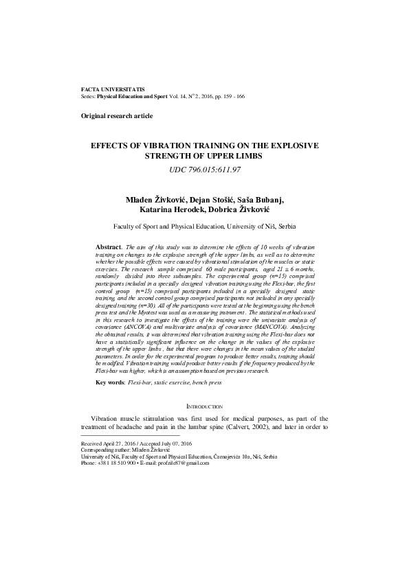 (PDF) EFFECTS OF VIBRATION TRAINING ON THE EXPLOSIVE STRENGTH OF UPPER ...