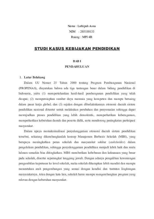 (DOC) STUDI KASUS KEBIJAKAN PENDIDIKAN