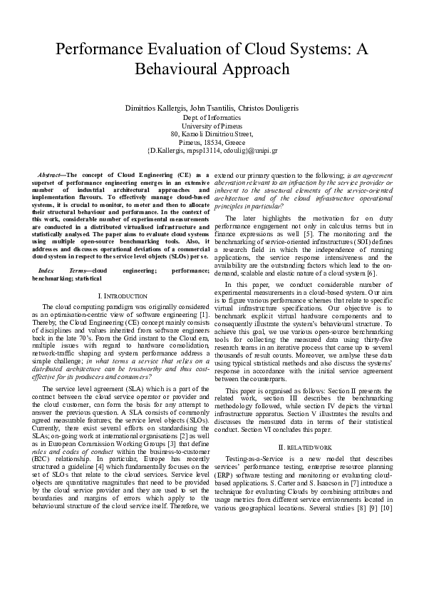 (PDF) Performance evaluation of cloud systems: A behavioural approach