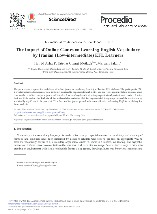 (PDF) ScienceDirect The Impact of Online Games on Learning English