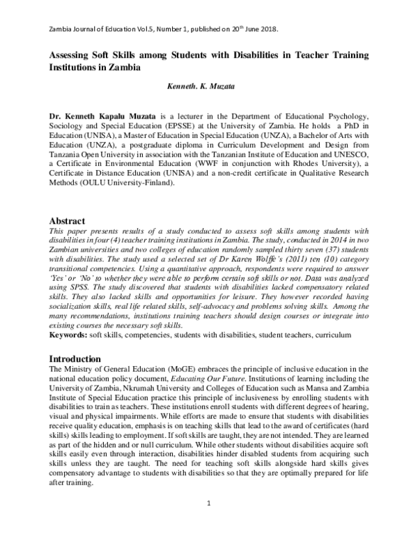 (PDF) Assessing Soft Skills among Students with Disabilities in Teacher ...