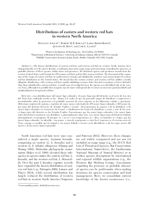 (PDF) Distributions of eastern and western red bats in western North ...
