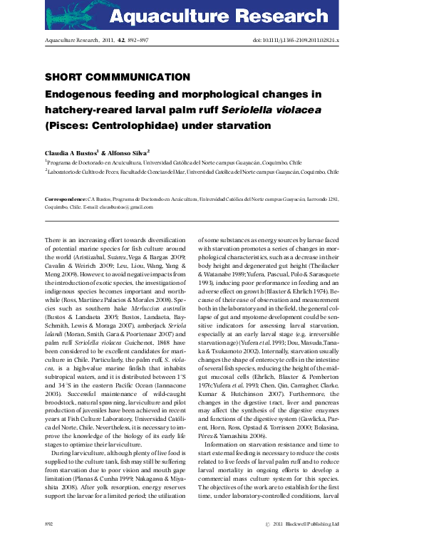 (PDF) Endogenous feeding and morphological changes in hatchery-reared ...