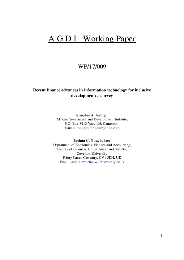 (PDF) Recent finance advances in information technology for inclusive ...