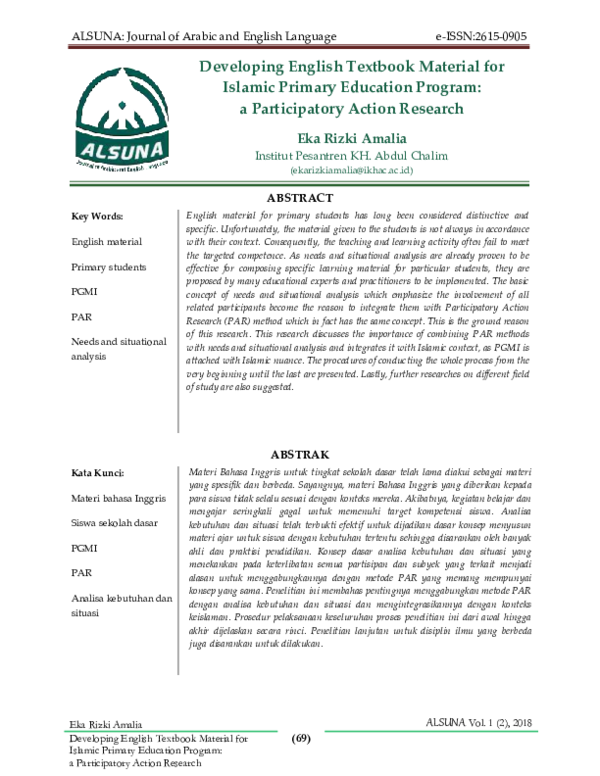 Pdf Developing English Textbook Material For Islamic Primary Education Program A Participatory Action Research Eka Amalia Academia Edu