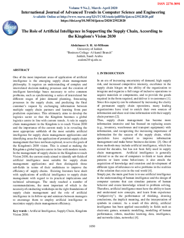 (PDF) The Role of Artificial Intelligence in Supporting the Supply ...