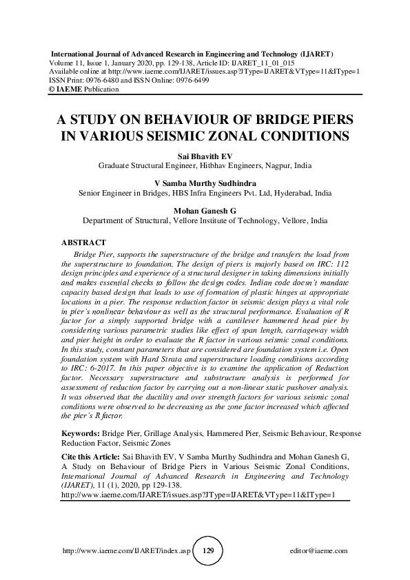 (PDF) A STUDY ON BEHAVIOUR OF BRIDGE PIERS IN VARIOUS SEISMIC ZONAL ...