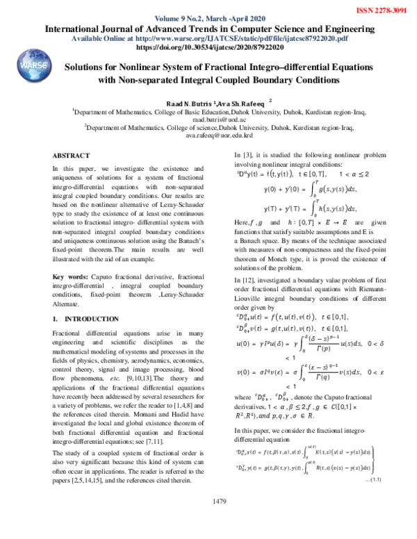 (PDF) Solutions for Nonlinear System of Fractional Integro-differential ...