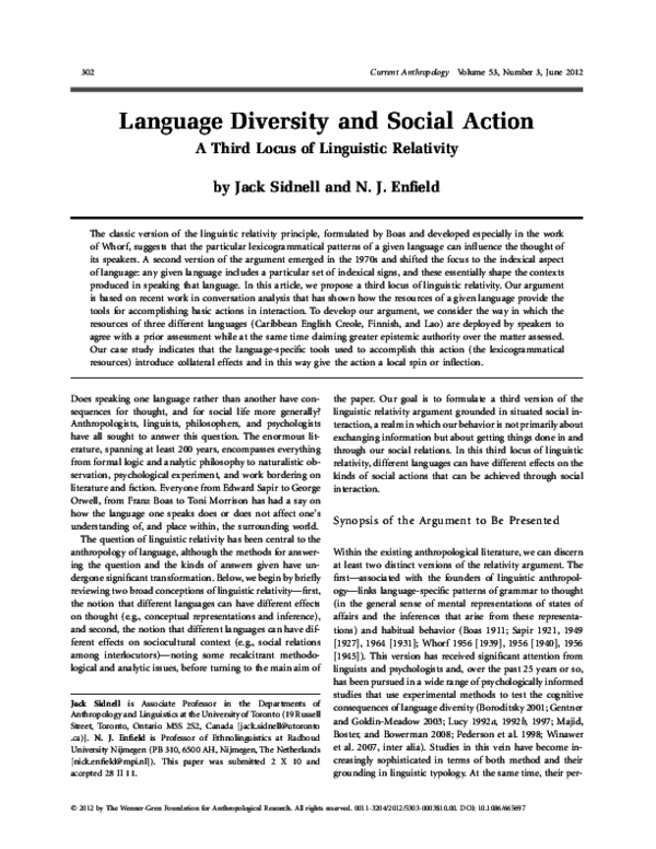 (PDF) Language Diversity and Social Action: A Third Locus of Linguistic ...