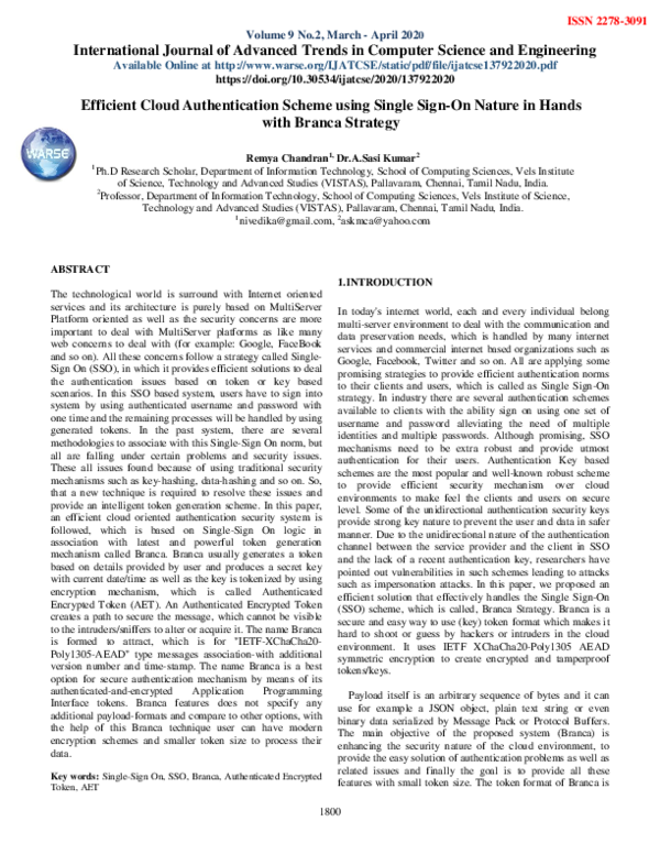 (PDF) Efficient Cloud Authentication Scheme using Single Sign-On Nature ...
