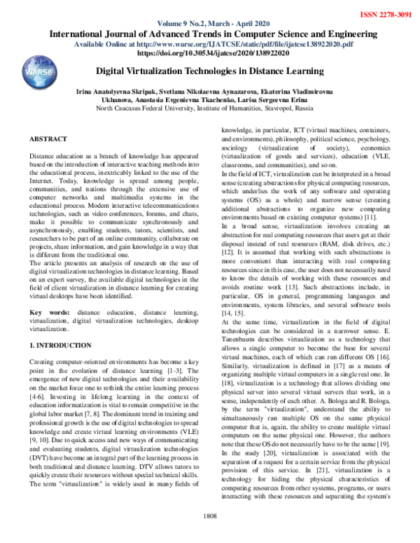 (PDF) Digital Virtualization Technologies in Distance Learning
