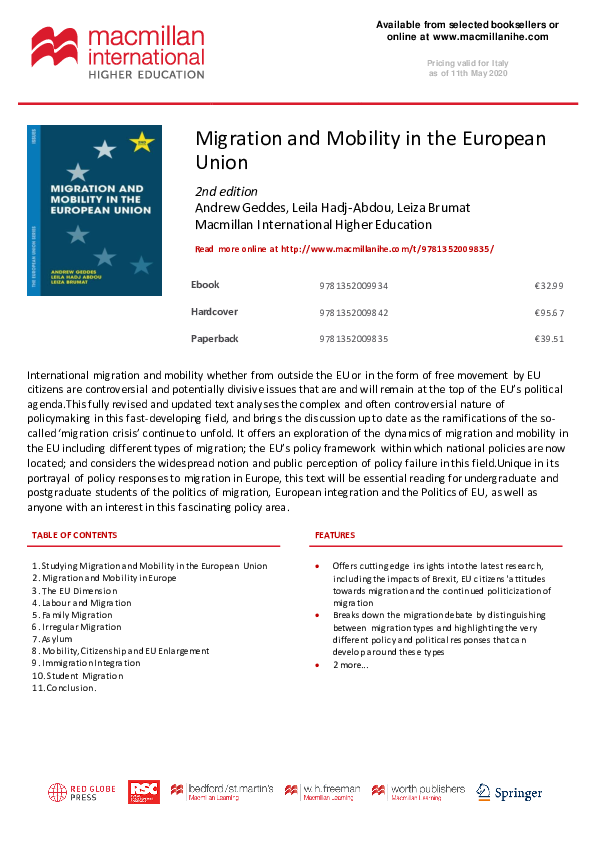 (PDF) Migration and Mobility in the European Union 2nd edition